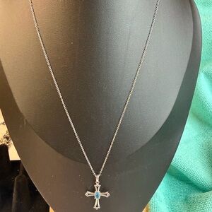 10K white gold Cross Pendant Necklace with topaz and diamonds